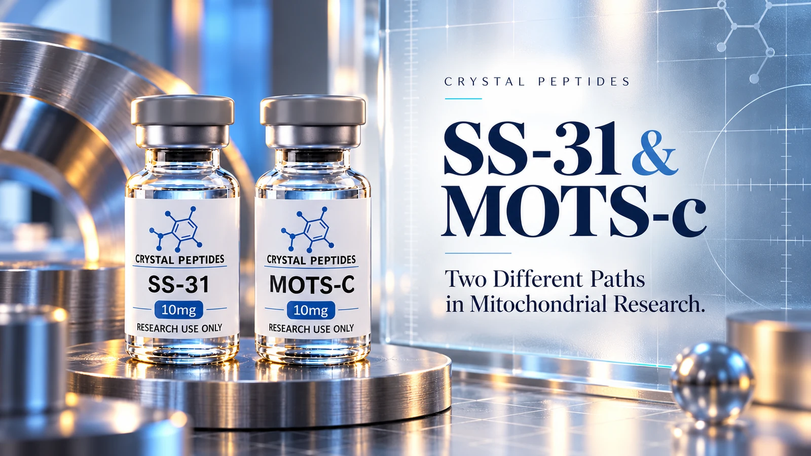 Εκδοτική απεικόνιση προϊόντος: SS-31 / MOTS-c — Crystal Peptides.